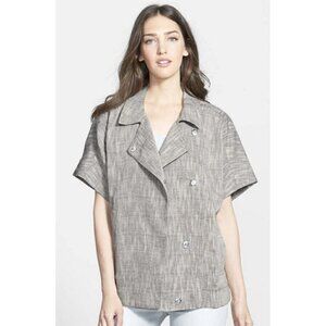 Eileen Fisher Sz XS Boxy Double Breasted Cotton Linen Blazer Jacket Gray Womens